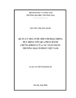 Luận án tiến sĩ quản lý nhà nước đối với hoạt động huy động vốn qua phát hành chứng khoán của các ngân hàng thương mại cổ phần việt nam