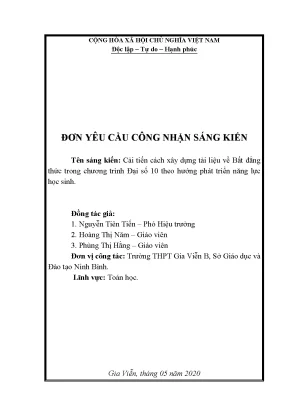 Skkn cải tiến cách xây dựng tài liệu về bất đẳng thức trong chương trình đại số 10 theo hướng phát triển năng lực học sinh