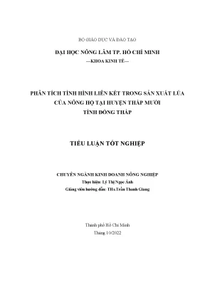 Tiểu luận phân tích tình hình liên kết trong sản xuất lúa của nông hộ tại huyện tháp mười tỉnh đồng tháp
