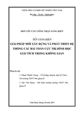 Skkn giải pháp mới xây dựng và phát triển hệ thống các bài toán cực trị hình học giải tích trong không gian