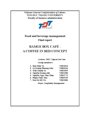 Food and beverage management final report bamge box café a coffee in bed concept