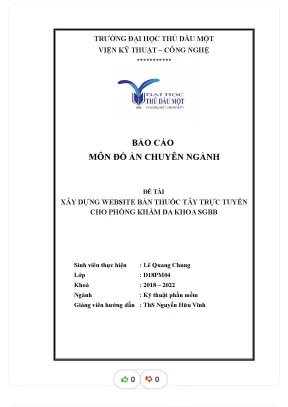 Tiểu luận báo cáo môn đồ án chuyên ngành đề tài xây dựng website bán thuốc tây trực tuyến cho phòng khám đa khoa sgbb