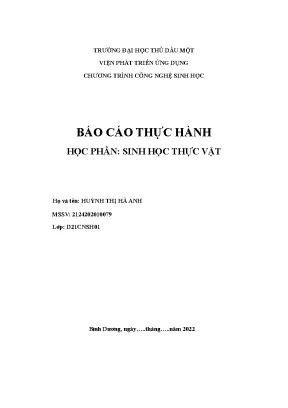 Báo cáo thực hành học phần sinh học thực vật bài số 1 thực hành sử dụng kính hiển vi qua quan sát một số tế bào thực vật