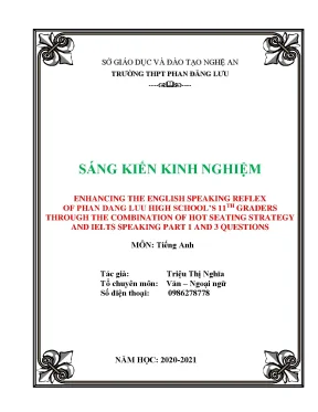 Skkn enhancing the english speaking reflex of phan dang luu high schools 11th graders through the combination of hot seating strategy and ielts speaking part 1 and 3 que