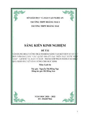 Skkn vận dụng hoạt động trải nghiệm sáng tạo kết hợp sơ đồ tư duy vào dạy bài các quốc gia cổ đại trên đất nước việt nam lịch sử 10