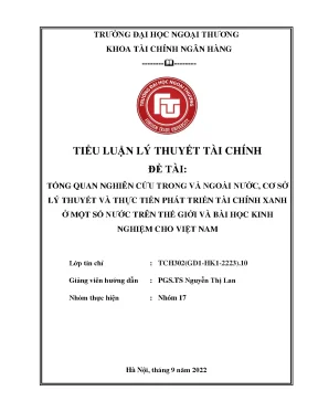 Tổng quan nghiên cứu trong và ngoài nước cơ sở lý thuyết và thực tiễn phát triển tài chính xanh ở một số nước trên thế giới