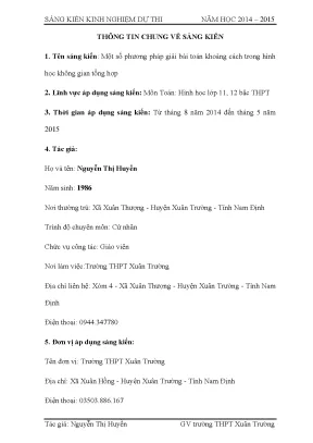 Skkn một số phương pháp giải bài toán khoảng cách trong hình học không gian tổng hợp