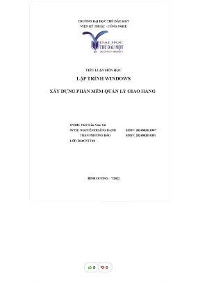 Tiểu luận tiểu luận môn học lập trình windows xây dựng phần mềm quản lý giao hàng