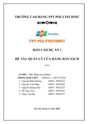 Báo cáo dự án 1 đề tài quản lý cửa hàng bán sách