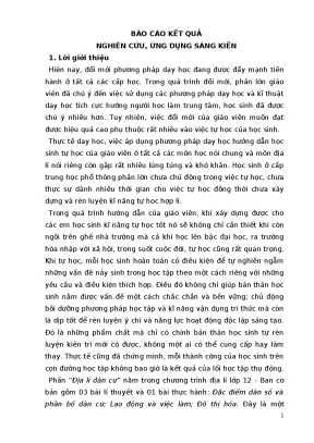 Skkn rèn luyện kĩ năng tự học của học sinh khi dạy phần địa lí dân cư trong chương trình địa lí lớp 12 ban cơ bản