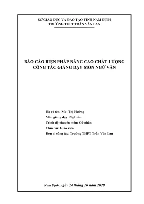 Skkn báo cáo biện pháp nâng cao chất lượng công tác giảng dạy môn ngữ văn nâng cao hiệu quả hoạt động nhóm trong dạy học môn ngữ văn