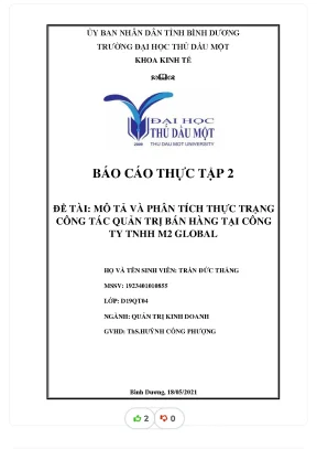 Đề tài mô t và phân tích th ả c tr ng ạ công tác quản trị bán hàng t công ại ty tnhh m2 global