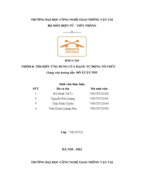 Báo cáo nhóm 8 tìm hiểu ứng dụng của mạng tự động tổ chức tổng quan về mạng tự động tổ chức selforganizing map