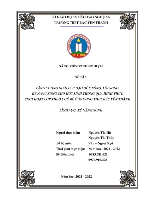 Skkn tăng cường giáo dục đạo đức sống lối sống kỹ năng sống cho học sinh thông qua hình thức sinh hoạt lớp theo chủ đề ở trường thpt bắc yên thành