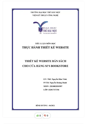 Tiể ậ u lu n môn h c ọ thực hành thiết kế website thiết kế website bán sách cho cửa hàng sis bookstore
