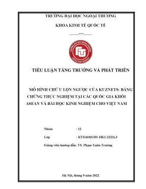 Mô hình chữ u lộn ngược của kuznets bằng chứng thực nghiệm tại các quốc gia khối asean và bài học kinh nghiệm cho việt nam