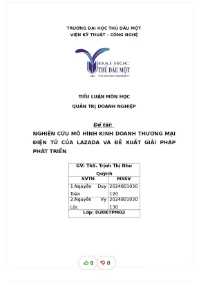 Đề tài nghiên cứu mô hình kinh doanh thương mại điện tử của lazada và đề xuất giải pháp phát triển