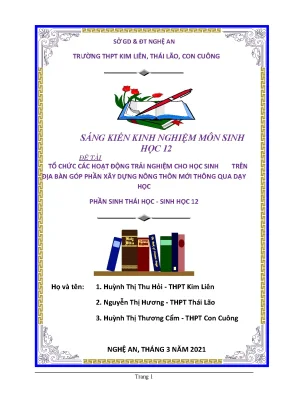 Skkn thiết kế các hoạt động trải nghiệm cho học sinh trên địa bàn góp phần xây dựng nông thôn mới thông qua dạy học phần sinh thái học sinh học 12