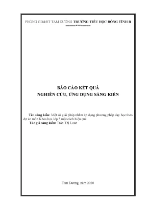Skkn một số giải pháp nhằm áp dụng phương pháp dạy học theo dự án môn khoa học lớp 5 một cách hiệu quả
