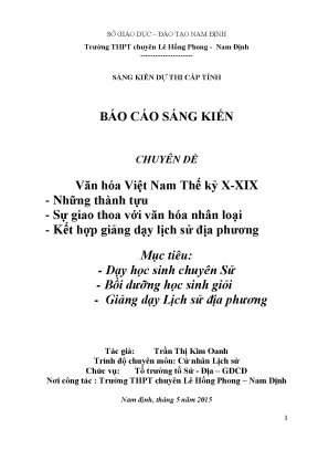 Skkn văn hóa việt nam tk x xix những thành tựu và sự giao thoa với văn hóa nhân loại kết hợp giảng dạy lịch sử địa phương