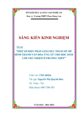 Skkn một số biện pháp giáo dục thẩm mỹ để hình thành văn hóa ứng xử cho học sinh lớp chủ nhiệm ở trường thpt