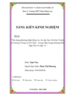 Skkn vận dụng phương pháp đóng vai vào dạy học văn bản truyện an dương vương và mị châu trọng thủy trong chương trình ngữ văn 10 tập 1