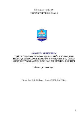 Skkn thiết kế một số chủ đề ôn tập đầu khóa cho học sinh thông qua bài giảng e learning giúp học sinh tự ôn tập kiến thức thcs làm nền tảng học tập môn hóa học thpt