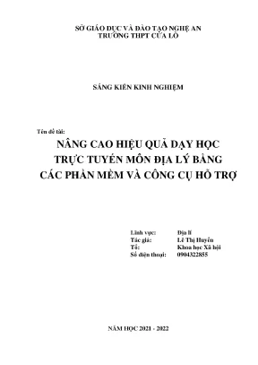 Skkn nâng cao hiệu quả dạy học trực tuyến môn địa lý bằng các phần mềm và công cụ hỗ trợ