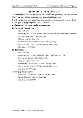 Skkn tổ chức dạy học dự án chiếu chèo quê hương em cho học sinh thpt góp phần bảo tồn phát huy nghệ thuật sân khấu dân gian