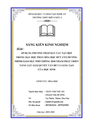 Skkn áp dụng phương pháp bàn tay nặn bột trong dạy học phần hóa học hữu cơ chương trình giáo dục phổ thông 2018 nhằm phát triển năng lực giải quyết vấn đề và sáng tạo của học sinh