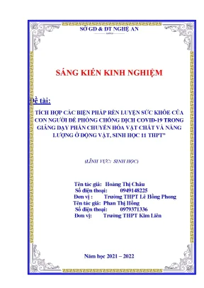 Skkn tích hợp các biện pháp rèn luyện sức khỏe của con người để phòng chống dịch covid 19 trong giảng dạy phần chuyển hóa vật chất và năng lượng ở động vật sinh học 11 thpt