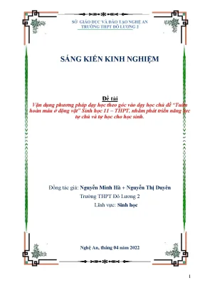 Skkn vận dụng phương pháp dạy học theo góc vào dạy học chủ đề tuần hoàn máu ở động vật sinh học 11 thpt nhằm phát triển năng lực tự chủ và tự học cho học sinh