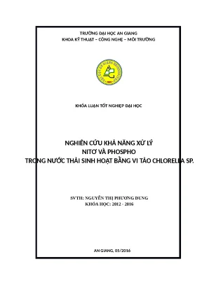 Nghiên cứu khả năng xử lý nitơ và phospho trong nước thải sinh hoạt bằng vi tảo chlorella sp