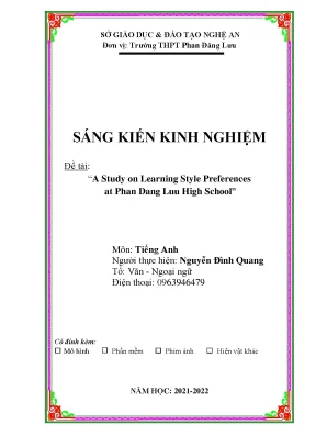 Skkn a study on learning style preferences at phan dang luu high school