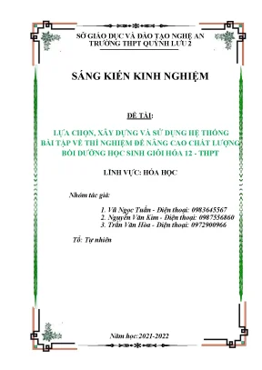 Skkn lựa chọn xây dựng và sử dụng hệ thống bài tập về thí nghiệm để nâng cao chất lƣợng bồi dƣỡng học sinh giỏi hóa 12 thpt