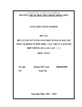 Skkn rèn luyện kỹ năng giải một số dạng bài tập trắc nghiệm về đơn điệu cực trị của hàm số hợp thông qua giả lập f x  