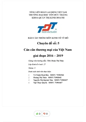 Báo cáo nhóm môn kinh tế vĩ mô chuyên đề số 5 cán cân thương mại của việt nam giai đoạn 2016 2019