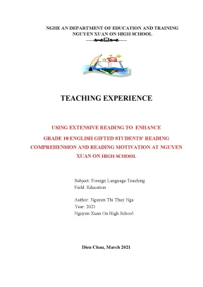 Skkn using extensive reading to enhance grade 10 english gifted students reading comprehension and reading motivation at nguyen xuan on high school