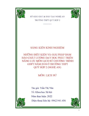 Skkn những điều kiện và giải pháp đảm bảo chất lượng dạy học phát triển năng lực môn lịch sử chương trình gdpt năm 2018 ở trường thpt quỳ hợp 2 nghệ an