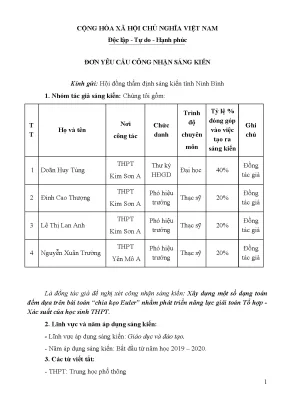 Skkn xây dựng một số dạng toán đếm dựa trên bài toán chia kẹo euler nhằm phát triển năng lực giải toán tổ hợp xác suất của học sinh thpt