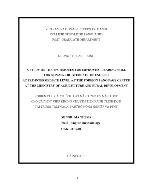 A study on the techniques for improving reading skill for non major students of english at pre intermediate level at the foreign language center at the ministry of agriculture and rural development