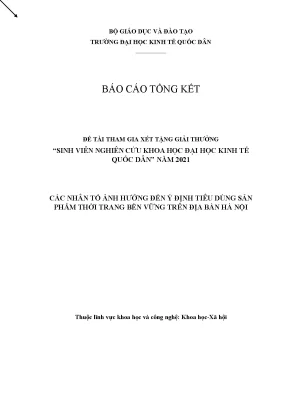 Các nhân tố ảnh hưởng đến ý định tiêu dùng sản phẩm thời trang bền vững trên địa bàn hà nội