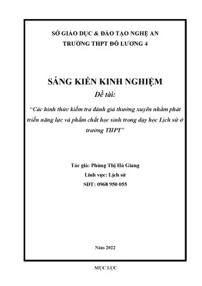Skkn các hình thức kiểm tra đánh giá thường xuyên nhằm phát triển năng lực và phẩm chất học sinh trong dạy học lịch sử ở trường thpt