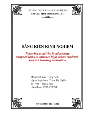 Skkn fostering creativity in addressing assigned tasks to enhance high school students‟ english learning motivation
