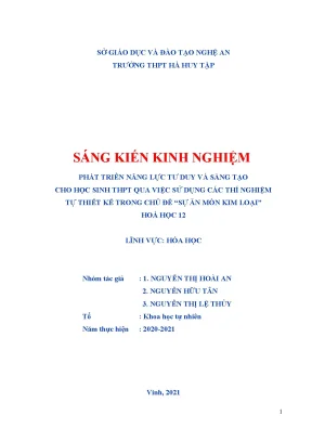 Skkn thiết kế và sử dụng thí nghiệm nêu vấn đề trong dạy học chủ đề sự ăn mòn kim loại hoá học 12 nhằm phát triển năng lực tư duy sáng tạo của học sinh thpt