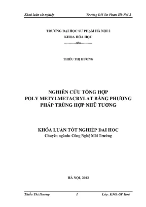 Nghiên cứu tổng hợp poly metylmetacrylat bằng phƣơng pháp trùng hợp nhũ tƣơng