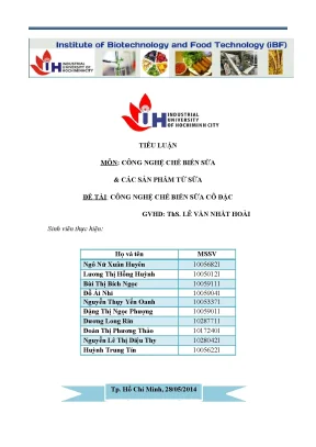 Tiểu luận công nghệ chế biến sữa cô đặc