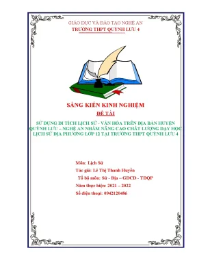 Skkn sử dụng di tích lịch sử văn hóa trên địa bàn huyện quỳnh lưu nghệ an nhằm nâng cao chất lượng dạy học lịch sử địa phương lớp 12 tại trường thpt quỳnh lưu 4