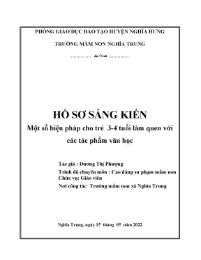 Skkn một số biện pháp cho trẻ 3 4 tuổi làm quen với các tác phẩm văn học