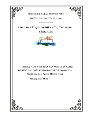 Skkn rèn kỹ năng viết đoạn văn nghị luận xã hội để nâng cao chất lượng bài thi thpt quốc gia